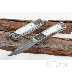 Small rain drops  VG10 Damascus folding knife with beast bone handle UD405150